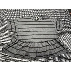 ASOS Peplum Top Womens 12 Grey Striped Short Sleeve Crew Neck